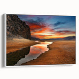 Extra large framed canvas of vintage poster art depicting a colorful Mongolian landscape, ideal for living room decor.