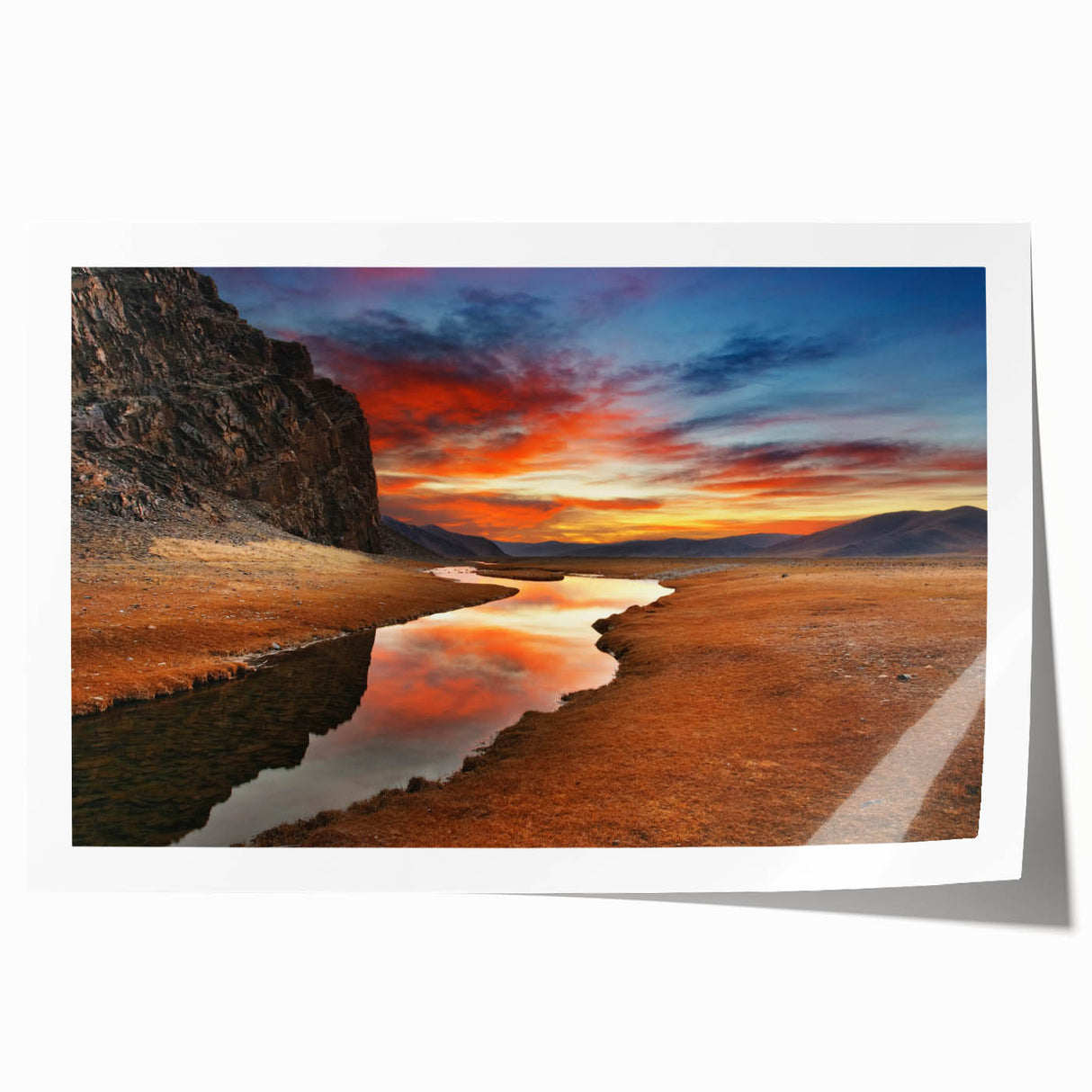 Extra large rolled print depicting a serene Mongolian landscape, ideal for art wall dining room or classy bathroom wall art.