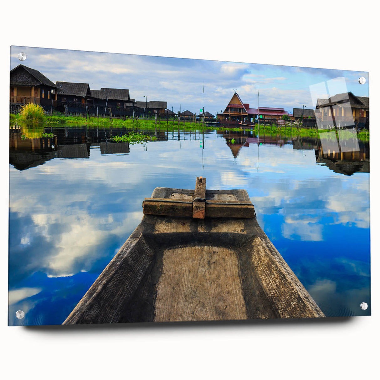 Acrylic print of a large abstract depiction of Myanmar scenery in earthy tones, suitable for bedroom or dining room decor.