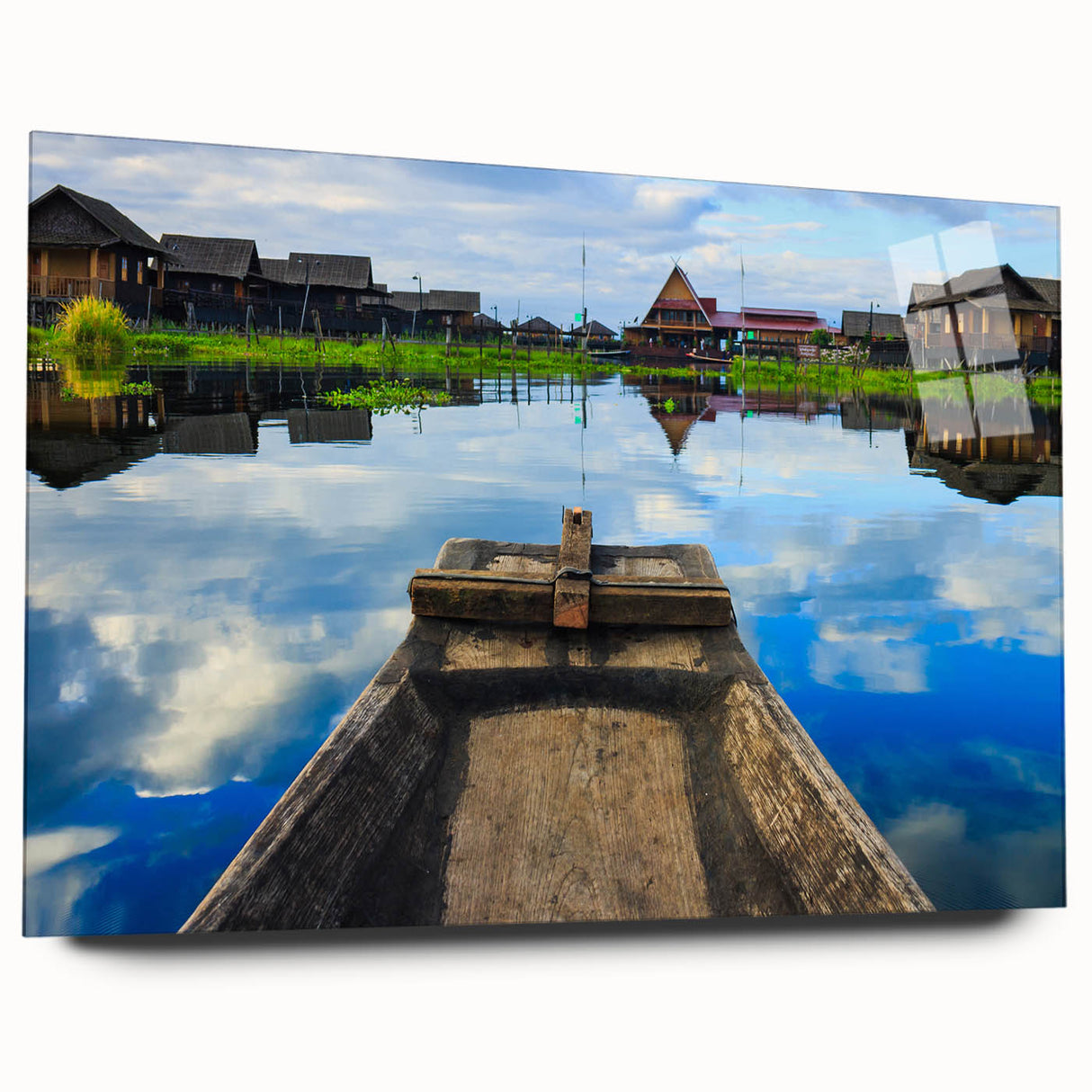 Large abstract wall art depicting the Myanmar scenery in muted earth tones on acrylic glass.