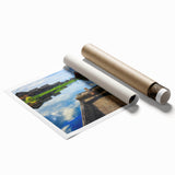 Extra large rolled print of a Myanmar landscape with lush floral elements in soft natural tones.