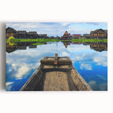 Black and white photograph of a Myanmar landscape on large stretched canvas, ideal for kitchen wall art.