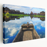Large canvas print of a scenic Myanmar landscape in muted earth tones, suitable for kitchen wall art.