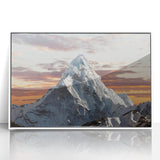 Acrylic print of Everest scenery with a white frame, featuring muted earth tones, ideal for modern art wall decor.