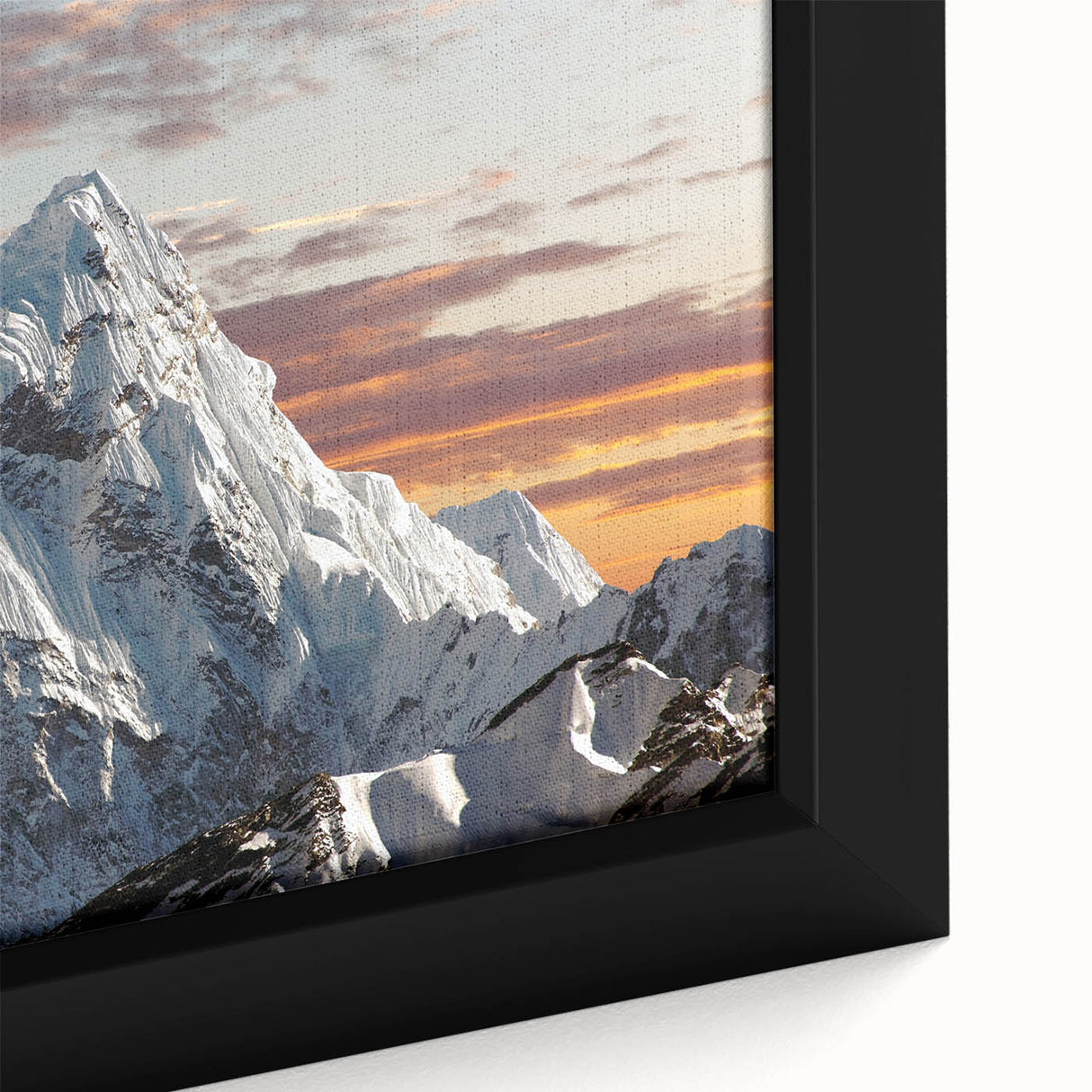 Extra large framed canvas featuring a textured depiction of Mount Everest with a black and colorful art palette.