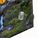 Large abstract wall art depicting a Nepalese landscape in muted earth tones on acrylic glass, suitable for dining room art.