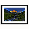 Extra large abstract art print of a colorful, textured Nepalese landscape on a black framed canvas.