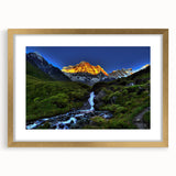 Extra large abstract art print of a textured Nepalese landscape in muted earth tones, framed with a gold mat.