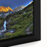 Extra large framed canvas featuring a textured, colorful abstract of Nepal scenery, ideal for living room decor.