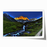 Scenic Nepal landscape on a rolled canvas print, featuring lush greens and blues, ideal for dining room decor.