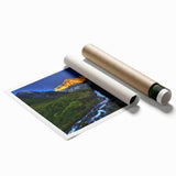 Extra large rolled print of a serene Nepalese landscape with soft floral elements, suited as classy bathroom wall art.