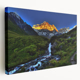 Large canvas print of a serene Nepalese landscape in soft green and blue tones, ideal for kitchen wall art.