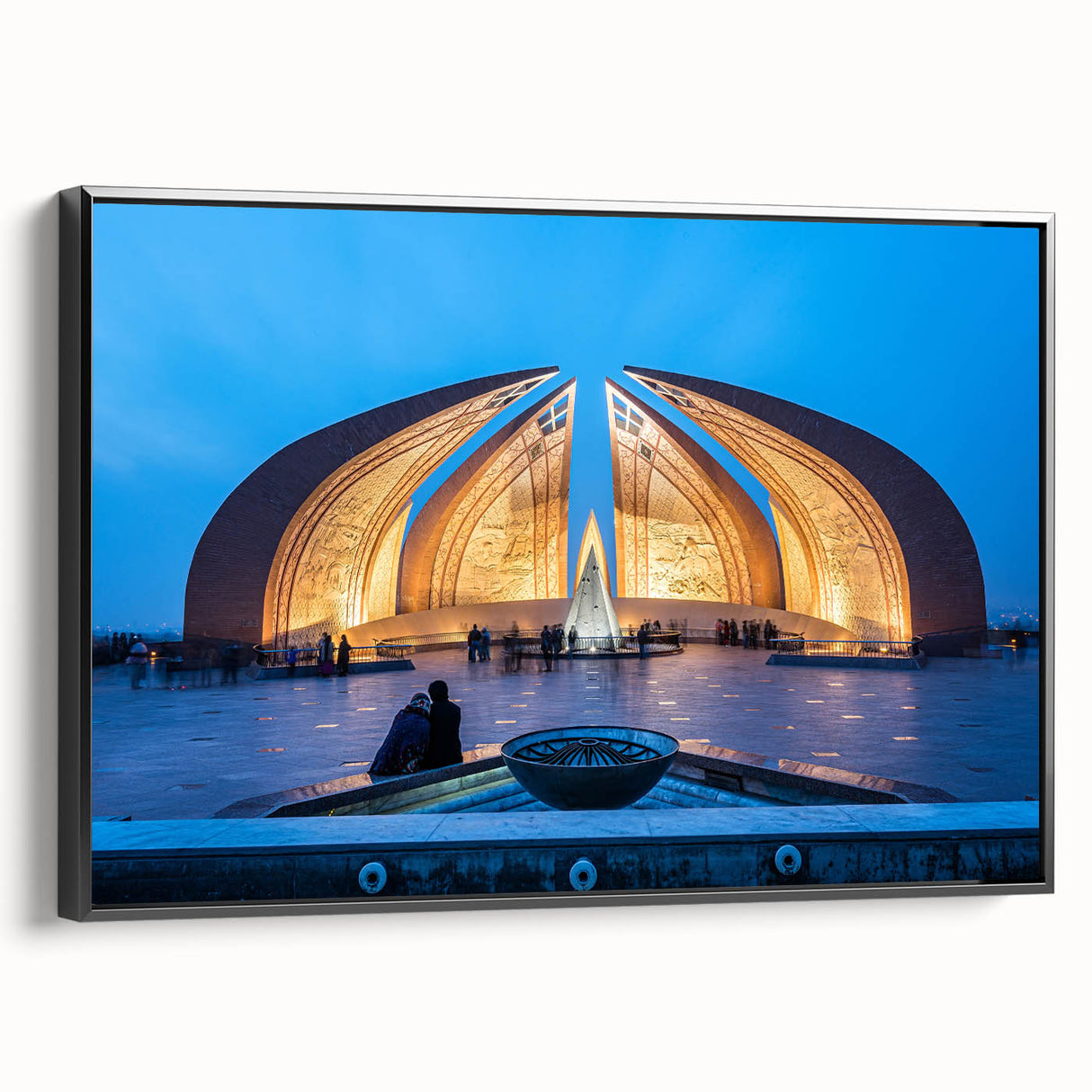 Black and white framed canvas depicting a vintage-style Pakistani landscape, ideal for bedroom wall decor.