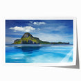 Rolled canvas print of a serene Philippine landscape with lush greenery and soft pastel sky, ideal for dining room wall art.