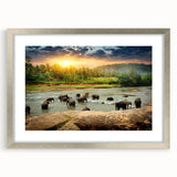Textured abstract art print of a serene Sri Lankan landscape in muted earth tones, framed in silver.
