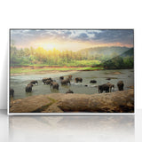 Framed acrylic print of a serene Sri Lankan landscape in soft green and blue tones, ideal for modern nursery decor.