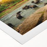 Art deco poster of a Sri Lankan landscape in muted earth tones on rolled canvas, suitable for dining room wall art.