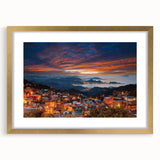 Extra large abstract art print of a textured Taiwanese landscape in muted earth tones, framed in gold.