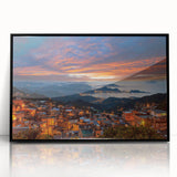 Large abstract wall art of a stylized Taiwan scenery in black and white on a framed acrylic.