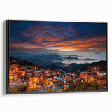 Black and white landscape art painting of Taiwan on framed canvas, ideal for bedroom decor.