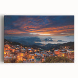 Black and white stretched canvas featuring a serene Taiwanese landscape, ideal for kitchen wall art.