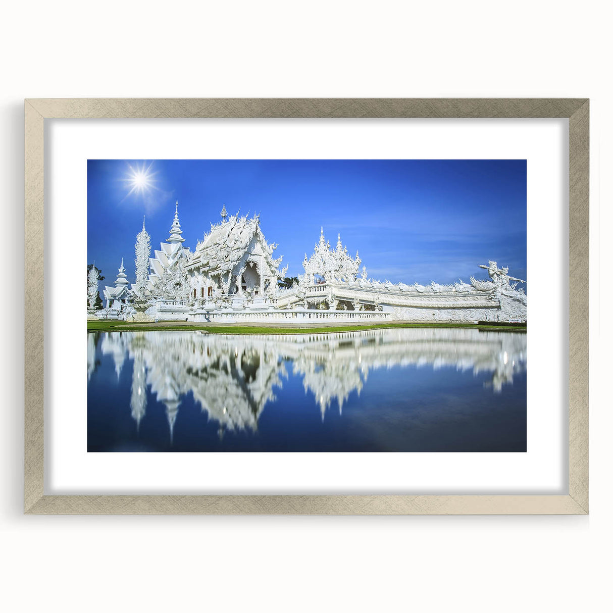Textured abstract art print of Bangkok skyline in muted silver and gray tones on a framed canvas, ideal for bedroom art.
