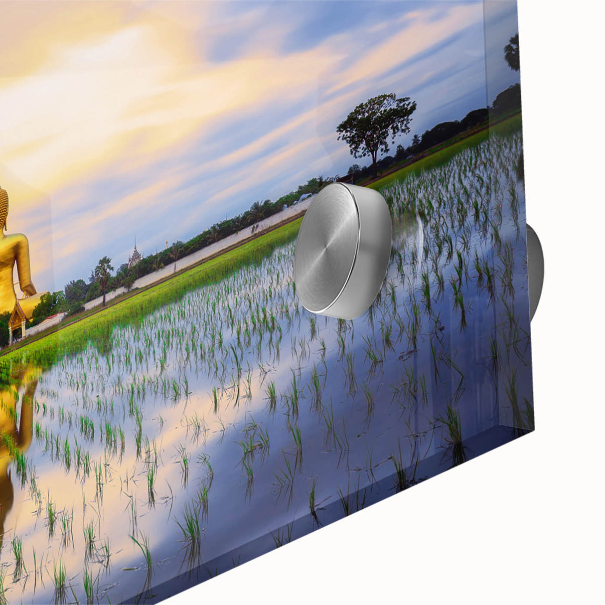 Large abstract wall art depicting a serene Thai landscape in pastel shades on acrylic glass, ideal for dining room ambiance.
