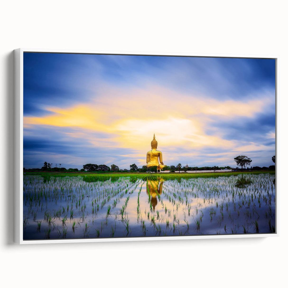 Framed canvas of vintage poster art featuring a colorful Thai landscape, ideal for living room decor.