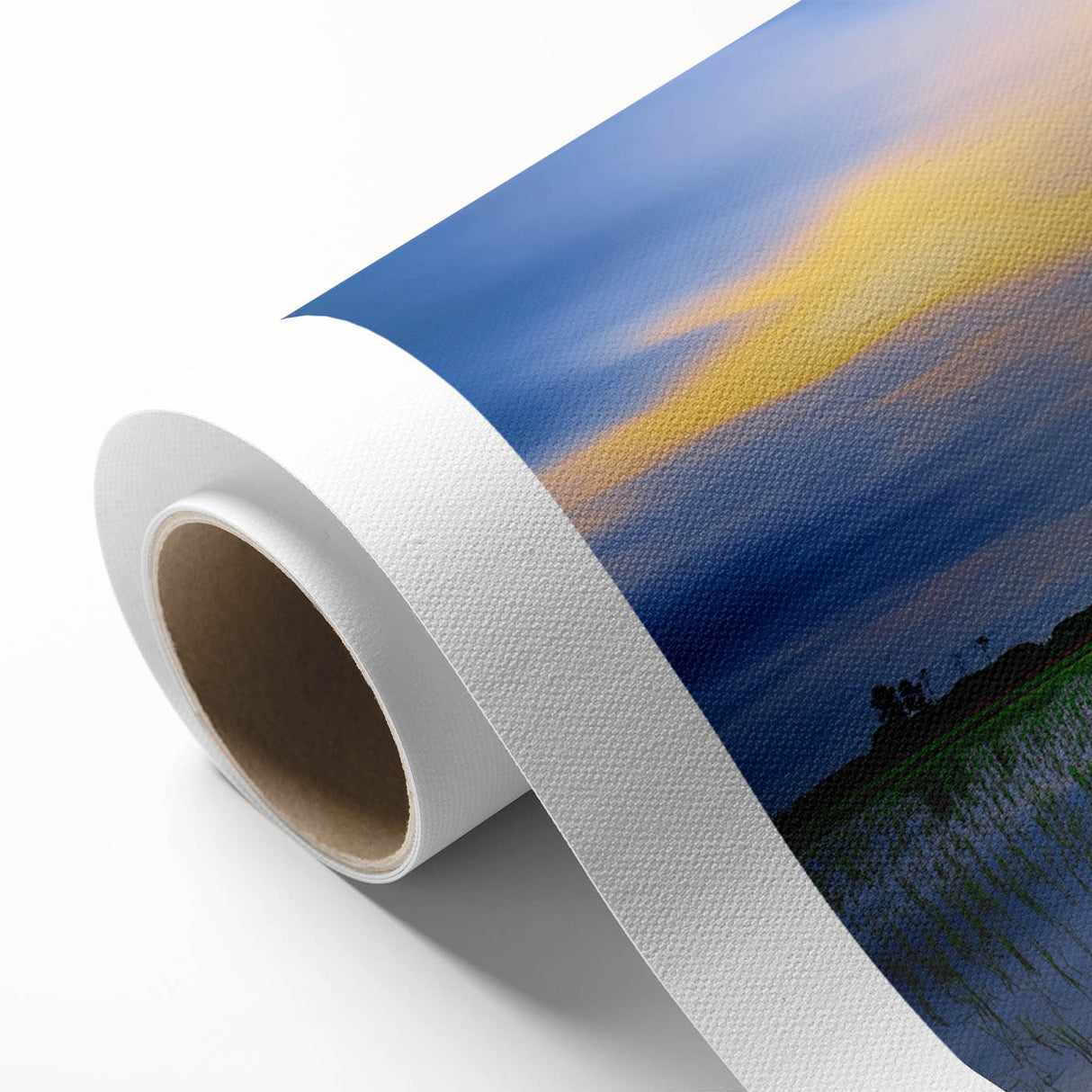 Art Deco style poster of a serene Thai landscape on rolled canvas, featuring soft pastel colors, ideal for nursery wall art.