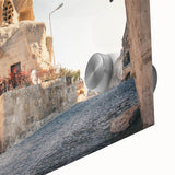 Large abstract wall art with a mid-century modernist style, featuring muted earth tones on acrylic glass.