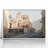 Art deco poster of a scenic Turkish landscape in muted colors, framed acrylic, ideal for modern nursery wall art.