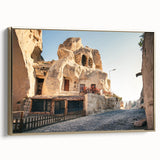 Framed canvas depicting a vintage-style landscape of a Turkish scenery in monochrome black, ideal for bedroom wall art.