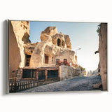 Framed canvas landscape art painting depicting a colorful vintage Turkish scenery.