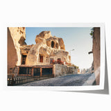 Extra large rolled print of a serene Turkish landscape with lush florals in soft green and blue tones.