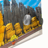 Large abstract wall art depicting a Vietnamese landscape in muted green and brown tones, acrylic print.