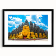 Extra large abstract art print depicting a colorful, textured Vietnamese landscape, framed in black.