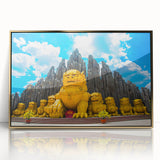 Large art print of a Vietnamese landscape in muted green and gold tones, framed acrylic, ideal for modern art wall decor.