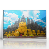 Acrylic print of a Vietnamese landscape in art deco style with muted green and beige tones, ideal for modern art wall decor.