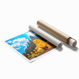 Extra large rolled print of a serene Vietnamese landscape with lush greenery and soft blue skies.