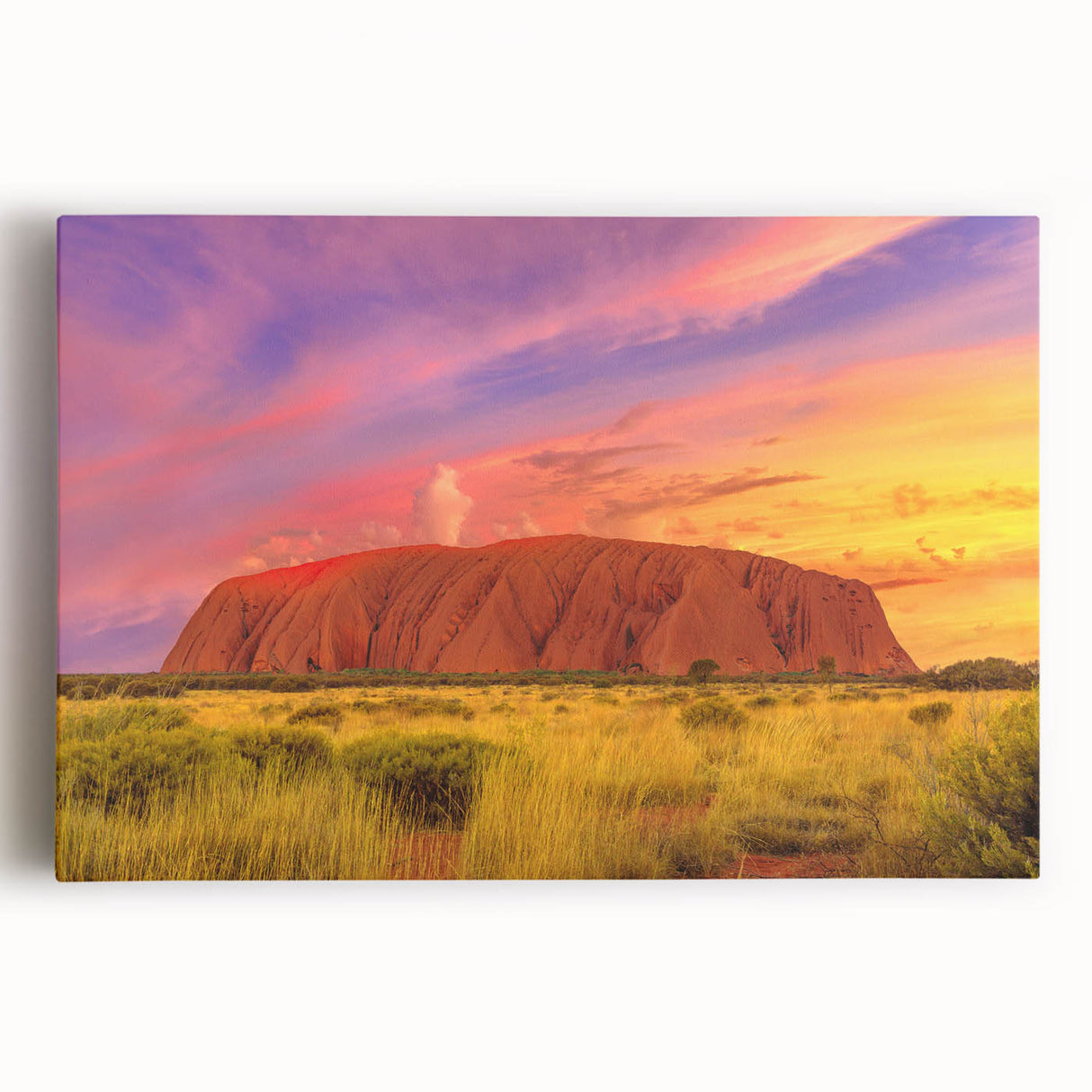 Black and white stretched canvas print of Ayers Rock, ideal for kitchen wall art.