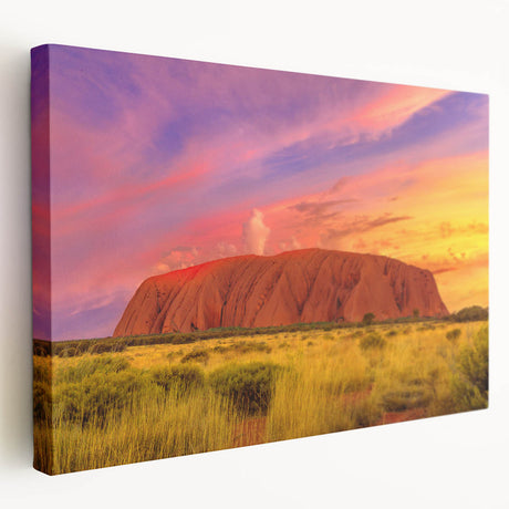 Large stretched canvas featuring Ayers Rock in Australia with warm earth tones, ideal for kitchen wall art.