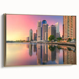 Landscape art painting of Brisbane with vibrant colors on a framed canvas, ideal for living room decor.