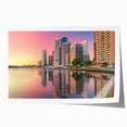Rolled print of Brisbane scenery with lush greenery and river, in soft natural hues, suitable for dining room wall art.
