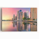 Black and white photograph of Brisbane skyline on large stretched canvas, suitable for kitchen wall art.