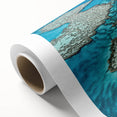 Art deco poster of the Great Barrier Reef in vibrant blue tones on rolled canvas, ideal for nursery wall art.