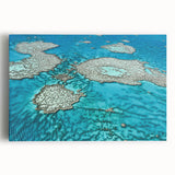 Black and white stretched canvas of the Great Barrier Reef, ideal for kitchen wall art.