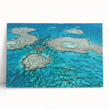 Black and white stretched canvas featuring the Great Barrier Reef, ideal for kitchen wall art.