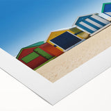 Art deco poster of Melbourne skyline in muted gray and blue tones on rolled canvas, suitable for dining room decor.