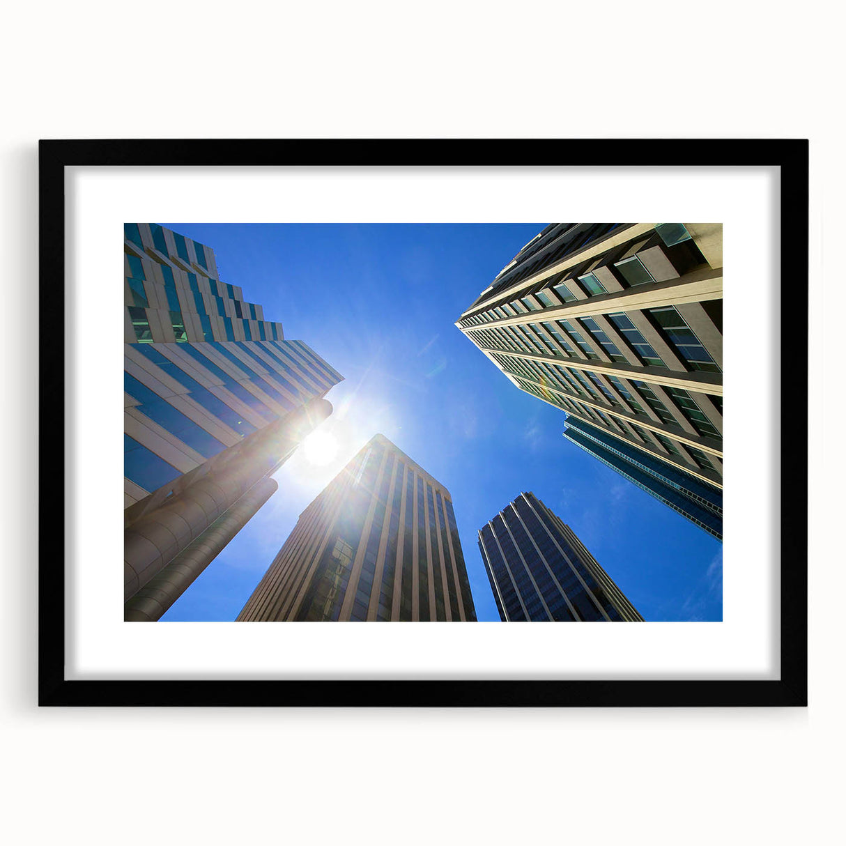 Colorful abstract art print of a textured Perth scenery on a large canvas with a black frame, ideal for living room decor.
