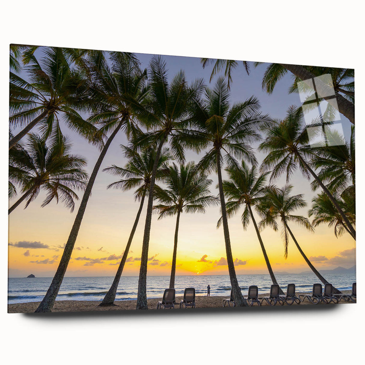 Large abstract depiction of Queensland scenery in vibrant hues on acrylic glass, suitable for bedroom or dining room art.